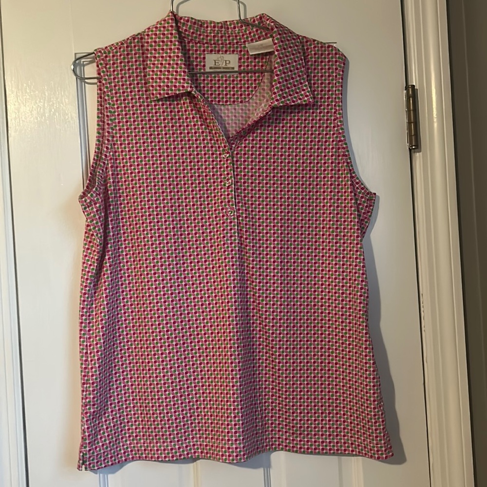 EP Pro Tour Tech Sleeveless Pink and Green Golf Top Size Large